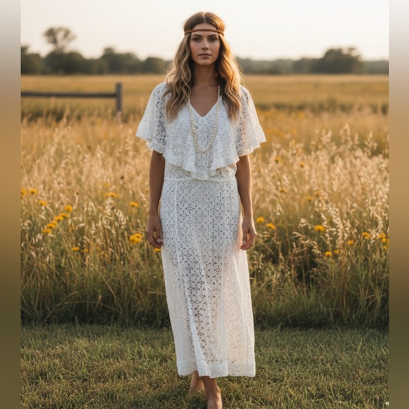 Dresses & Skirts - Vintage 1920s/ 1930s Eyelet Ruffle Midi Dress